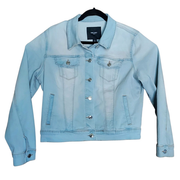 Nine West Cropped Denim Jean Jacket Soft Light Blue Acid Washed Women's Sz LG - Picture 1 of 7